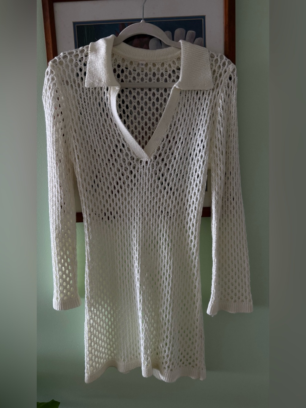 Women's Cream Crochet Swim Coverup with Collar